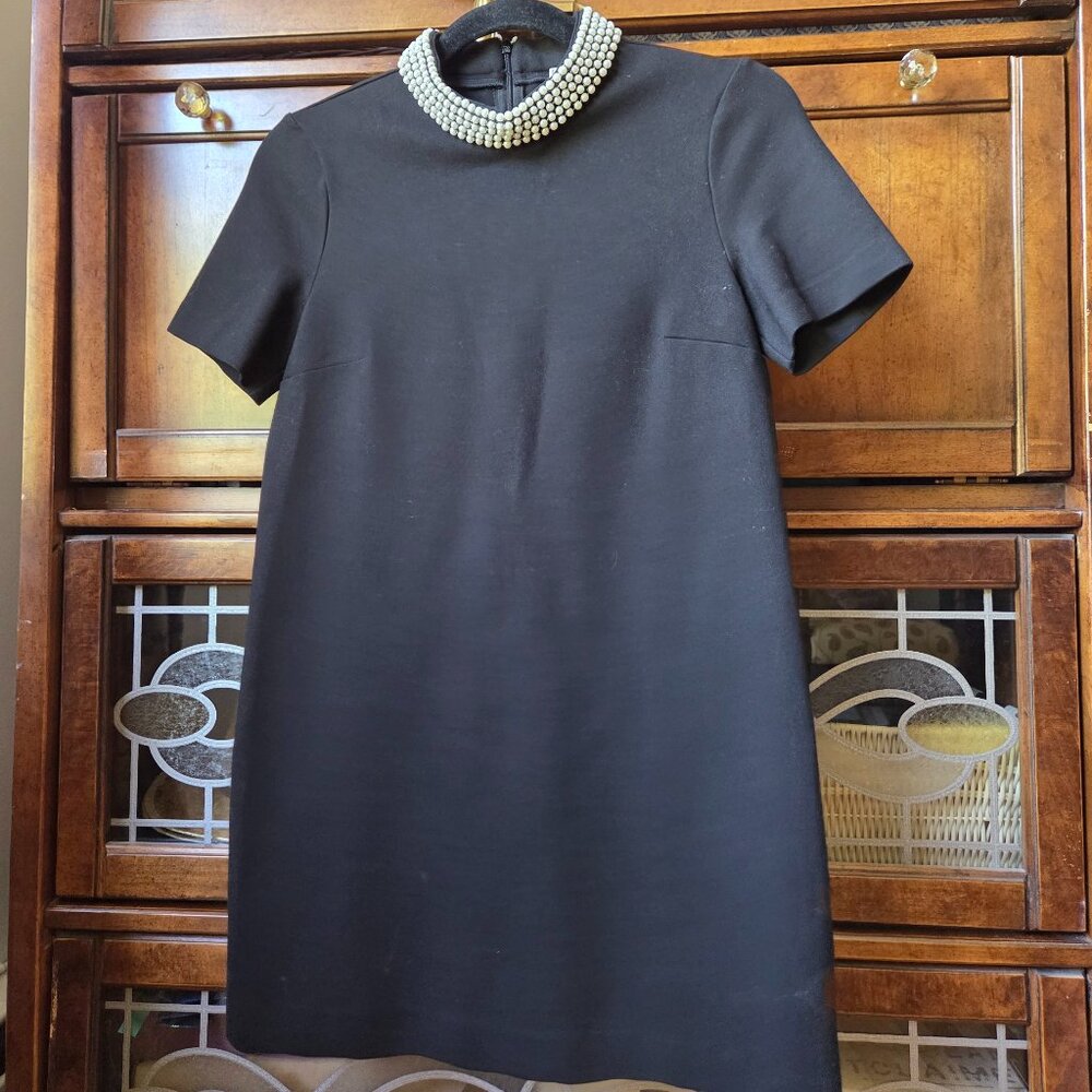 Mango Mini Black Dress with Pearls Collar